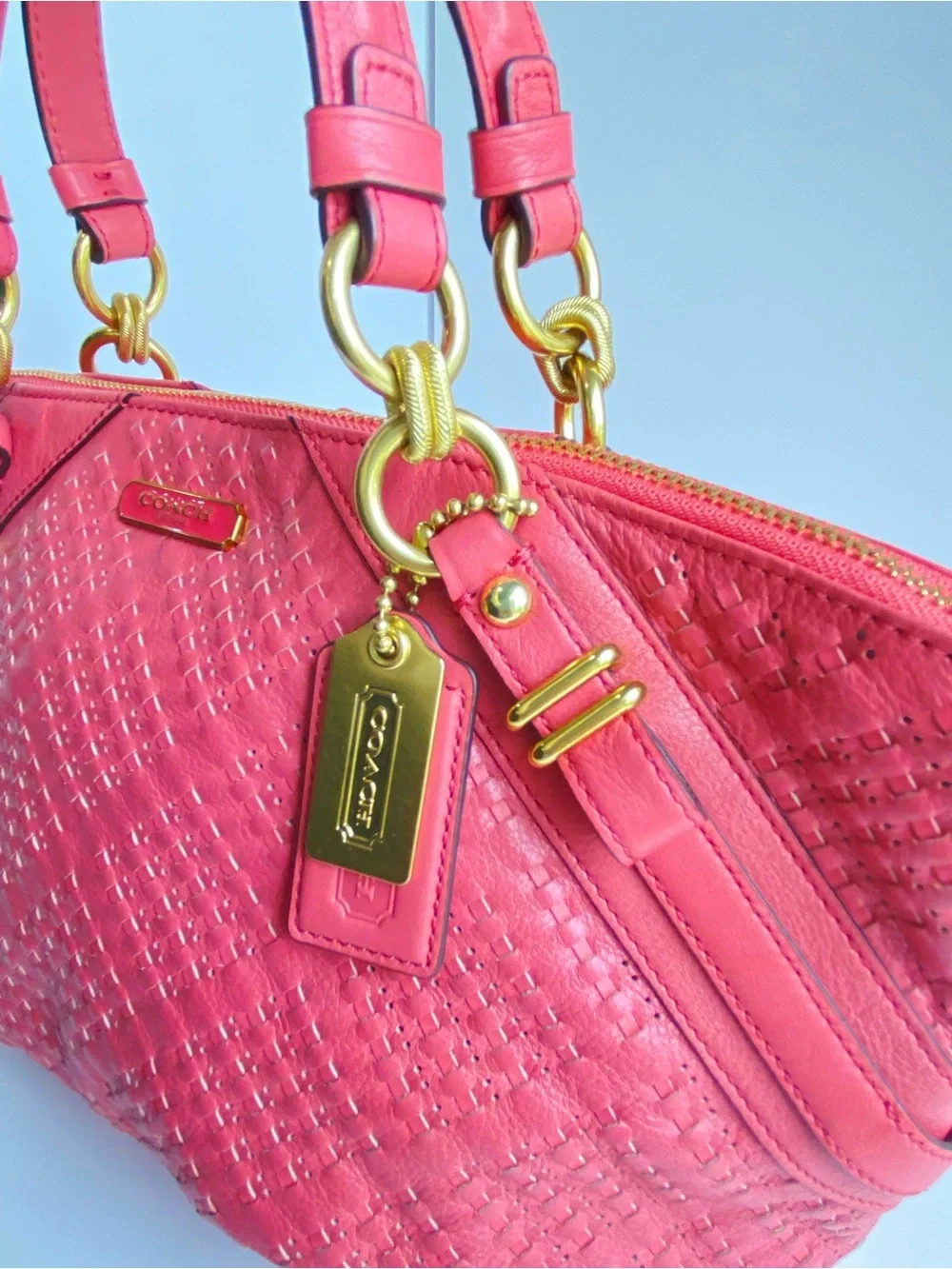 Coach Madison Woven Leather Sophia Satchel in Rose Pink